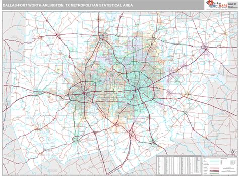 Dallas Fort Worth Arlington Tx Metro Area Wall Map Premium Style By