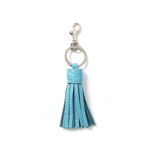 Tassel Key Chain Full Grain Leather Teal Blue