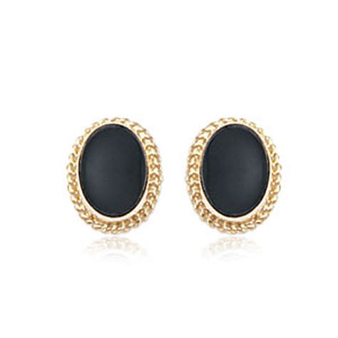 K Yellow Gold Onyx Bezel Set Stud Earrings With Gallery Design Cc
