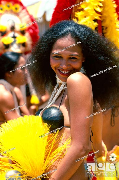 Tahiti Papeete Female Tahitian Dancer In Costume Stock Photo