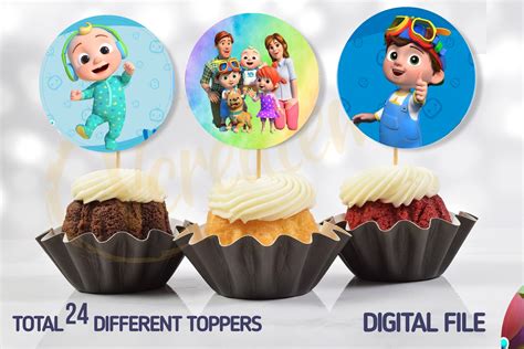 24 Diy Cocomelon Cupcakes Topper Digital Print At Home Etsy