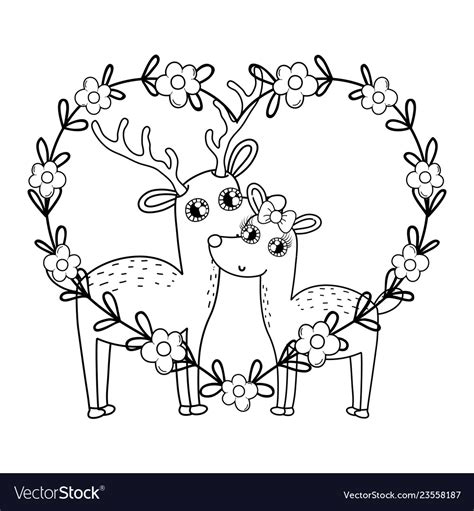 cute love reindeer couple with floral decoration vector image