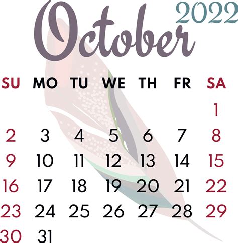 Month Calendar October 2022 5365659 Vector Art At Vecteezy
