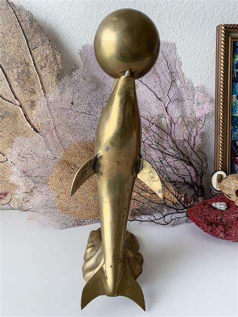 Vintage Large Brass Dolphin Statue Modern Dolphin With Ball In Etsy