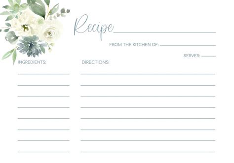 Bridal Shower Recipe Card Template Printable Dusty Blue Etsy
