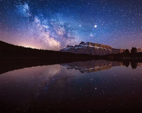 Earth Reflection Lake Milky Way Mountain Nature Night Sky Starry Sky Hd Wallpaper