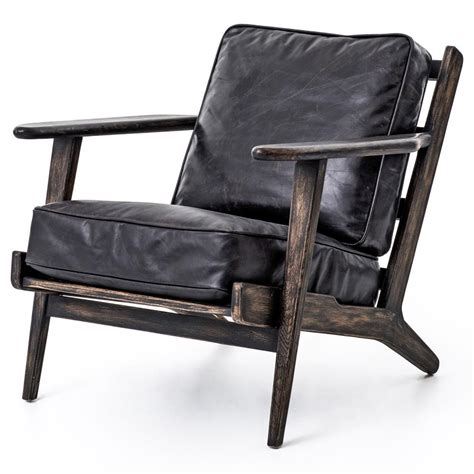 Rider Mid Century Modern Oak Black Leather Arm Chair Kathy Kuo Home
