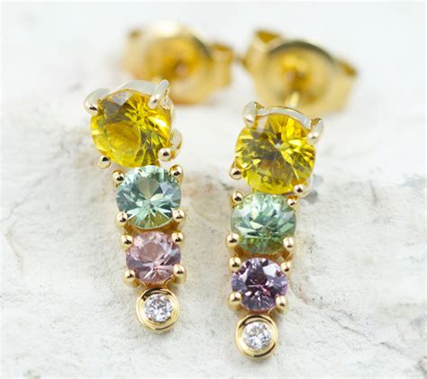 K Gold Natural Color Sapphires Diamond Earrings