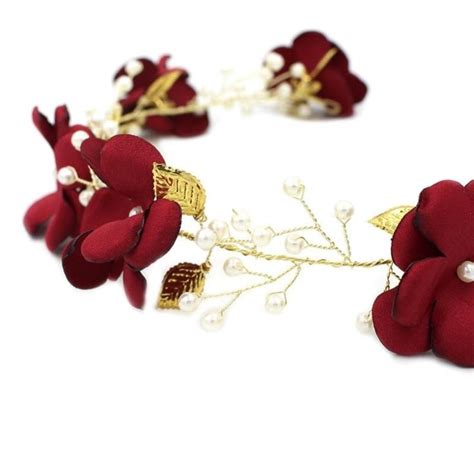 Handmade Red Flower Headband Tiara Wedding Hair Accessory In 2022 Gold Hair Accessories