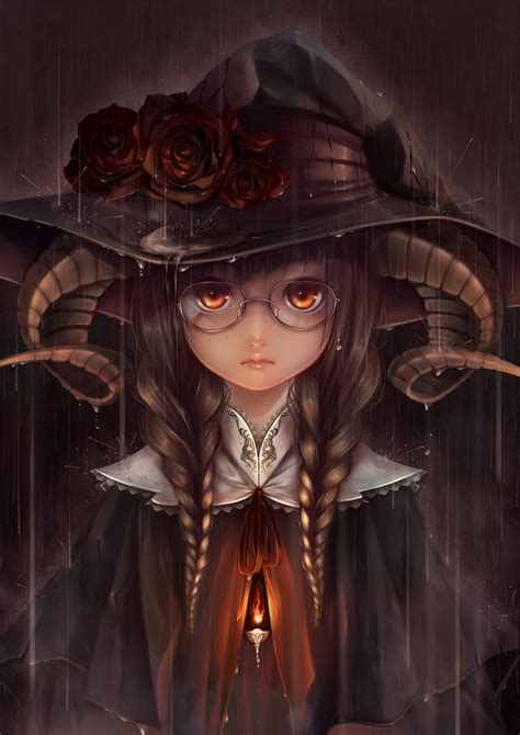 Anime Girls Fantasy Art Bouno Satoshi Witch Witch Hat Horns Glasses