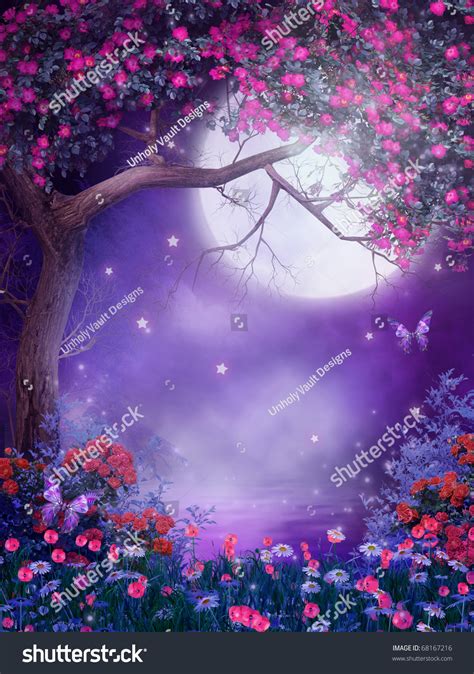 Purple Scenery Flowering Tree Colorful Shrubs Stock Illustration 68167216