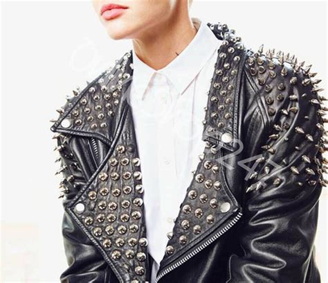 New Woman Black Full Silver Spiked Studded Punk Unique Biker Leather