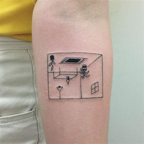 The solid black tree to the far right of the picture is cleverly used to give a sense of scale. Minimalist style upside down room tattoo on the left inner ...
