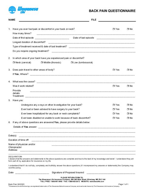 2020 2024 Form Canada Wawanesa Life Back Pain Questionnaire Fill Online