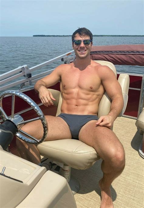 Shirtless Male Muscular Hot Beefcake Speedo Boat Hunk Man Jock Photo