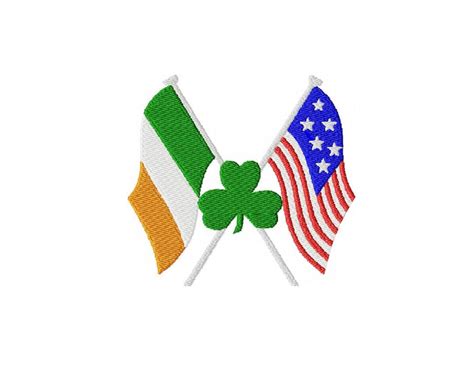 Irish American Flags Embroidery Design St Patricks Day Shamrock