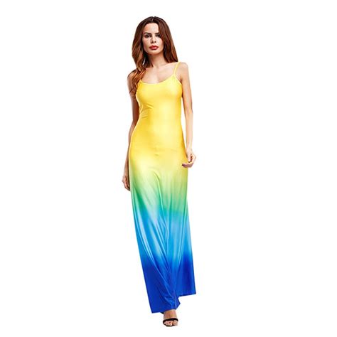 2018 Summer Sexy Gradient Color Strap Dress Women Fashion Sleeveless