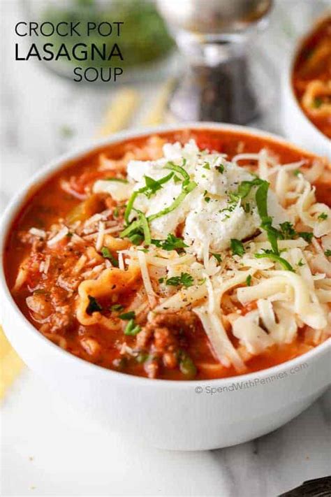 crockpot lasagna soup {cheesy and delicious} spend with pennies