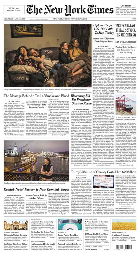 The New York Times Nov Newspaper Front Pages Newspaper New