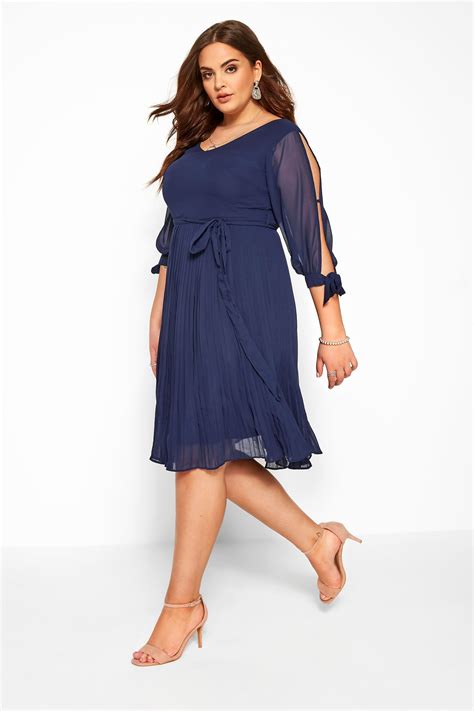 YOURS LONDON Navy Pleated Chiffon Dress Yours Clothing
