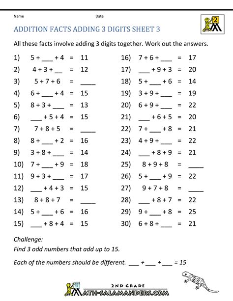 Math Addition Facts To 20