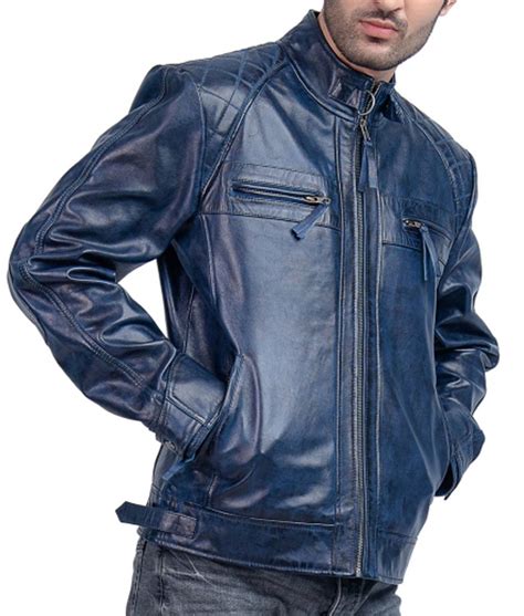 Mens Biker Leather Blue Racer Jacket Jackets Creator