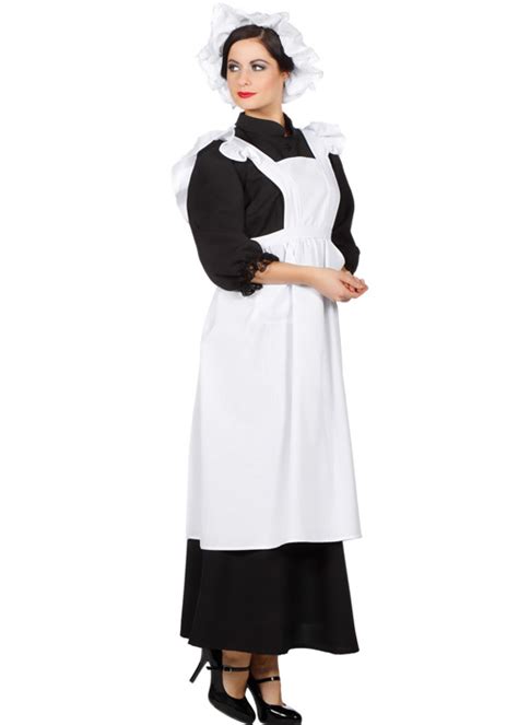 Womens Deluxe Victorian Maid White Apron And Hat