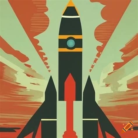 Retro Propaganda Poster With A Soaring Rocket On Craiyon