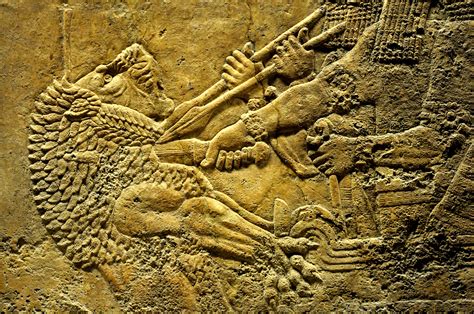 Lion Hunting Scene King Ashurbanipal Illustration Ancient History