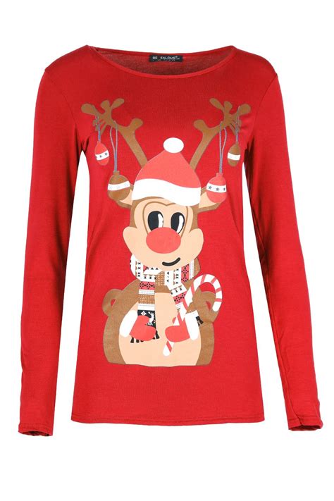 Womens Christmas T Shirt Ladies Long Sleeve Xmas Santa Costume Jersey