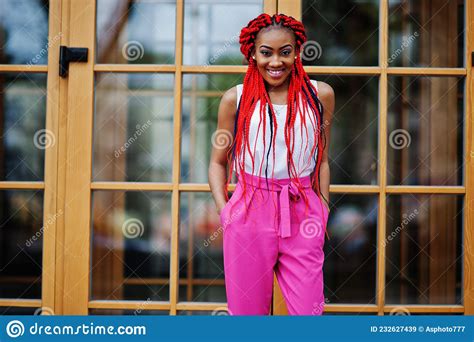fashionable african american girl with red dreads stock image image of laugh focus 232627439