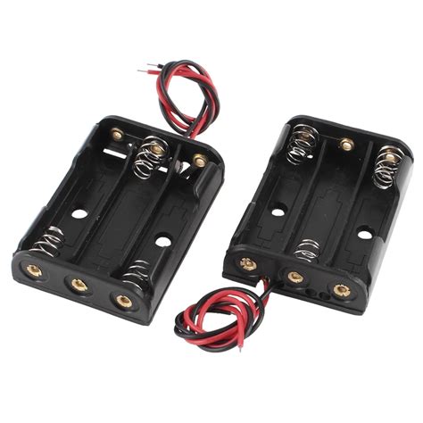 2 Pcs Black Plastic Battery Holder Case Wired For 3 X Aaa 15v In