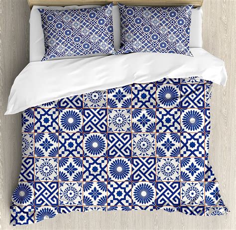 Lunarable Geometric Duvet Cover Set Azulejo Tile Motifs
