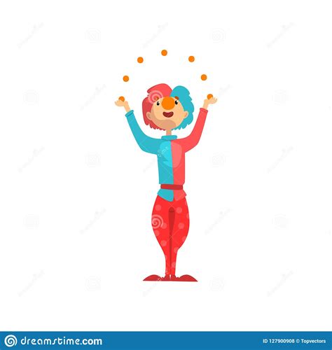 Funny Clown Cartoon Character Juggling With Colorful Balls Carnival