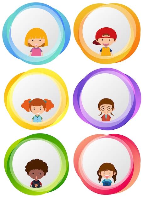 Diseños De Etiquetas Con Niños Felices Vector Premium