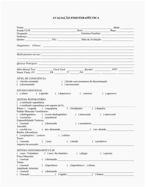 ficha de avaliação fisioterapeutica Fisioterapia