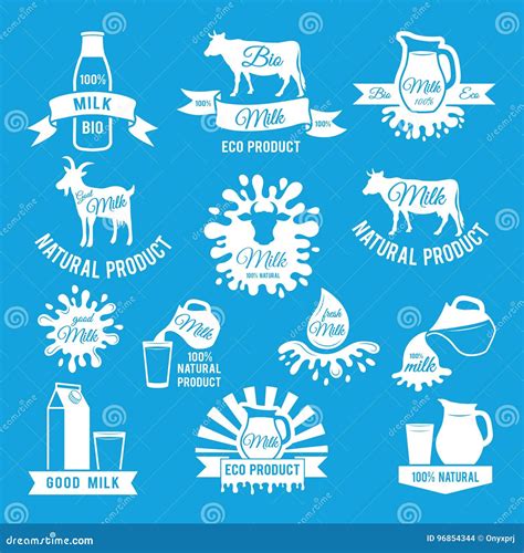 Labels Set Of Fresh Milk Vector Illustrations For Farm Logo Design