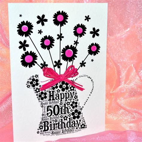 Dark violet hand drawn flowers 50th birthday invitation gold and black elegant bordered 50th birthday invitation you can then crop, adjust, or add filters to the image with the photo editor. 50th Happy Birthday Flower Sparkle Card By Sew Very ...