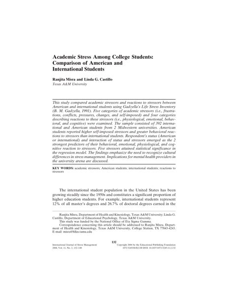 Uploaded by rolandoj on august 18, 2010. (PDF) Academic Stress Among College Students: Comparison ...