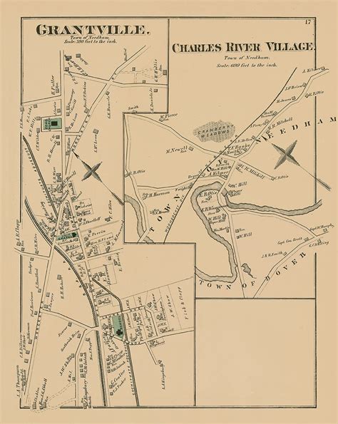 Villages Of Needham Massachusetts Map Replica Or Genuine Original