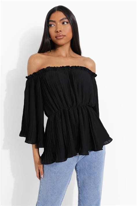 Tall Pleated Off The Shoulder Peplum Blouse In 2022 Womens Tall Tops