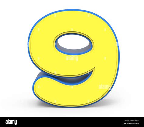 3d Rendering Cute Yellow Number 9 Isolated White Background Toylike