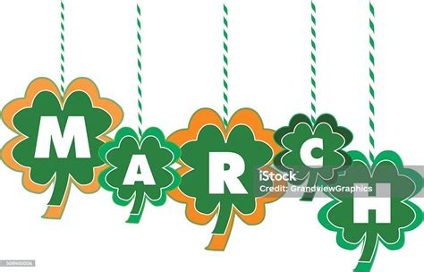 The Month Of March Text Within Hanging Shamrocks Stock Illustration