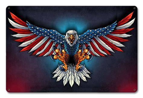 Eagle With Us Flag Wings Metal Sign 18 X 12 Inches