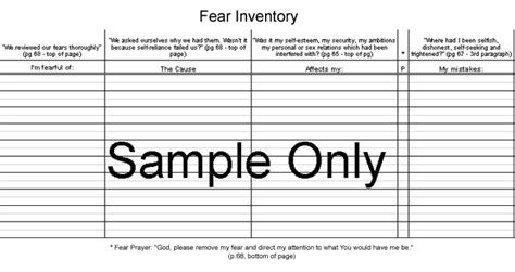 Worksheet 4th Step Fear Inventory Examples - best worksheet