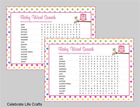 I am also sharing a printable answer key at the end of this page that you can print to check the answers given by the players. Baby Word Search Baby Shower Game with Answer Key Printable