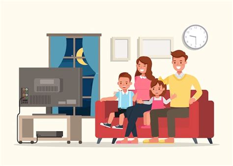 Gran Familia Está Viendo La Televisión Vector Premium