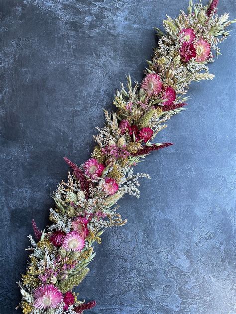 Everlasting Pink Dried Flower Garland Mantel Decor Table Etsy