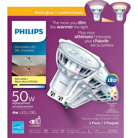 Philips 4w Mr16 Gu10 Base Soft White Warm Glow Dimmable Led Light Bulbs