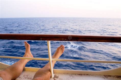 Feet Relaxing By Balcony Of Caribbean Cruise Ship Stock Photo Image